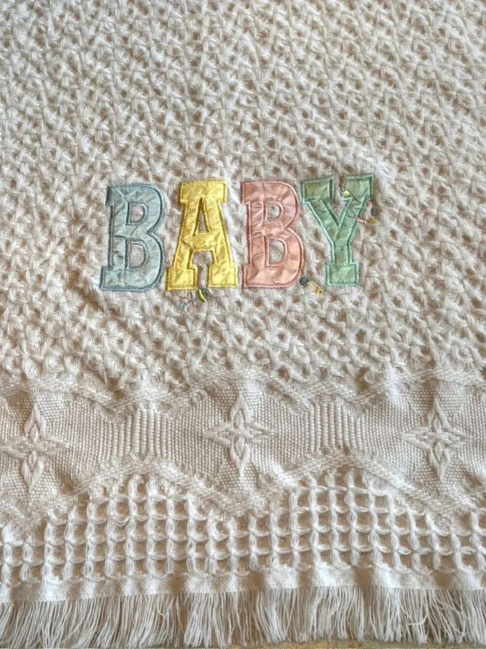 Bright Future Baby Blanket White Fringe Woven Textured Acrylic 33x47 Korea